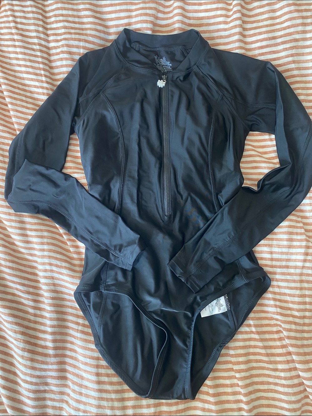 UV Skinz one piece long sleeve swim suit womens small black zip up built in bra
